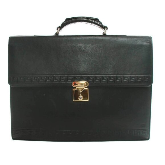 Versace black leather handbag soft briefcase - Picture 1 of 14